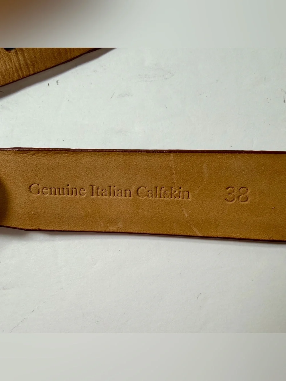 Vintage Italian Calfskin Leather Ranger Belt 38 Lizard Embossed Cognac Brown Y2K